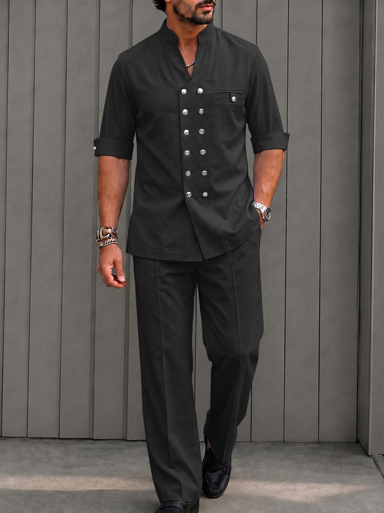 Smart Casual Double Breasted Shirt Pants Set