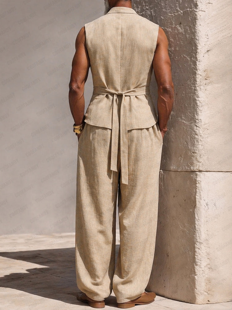 Elegant 100% Cotton Back-Tie Vest and Pants Set