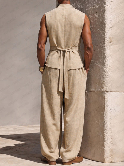 Elegant 100% Cotton Back-Tie Vest and Pants Set