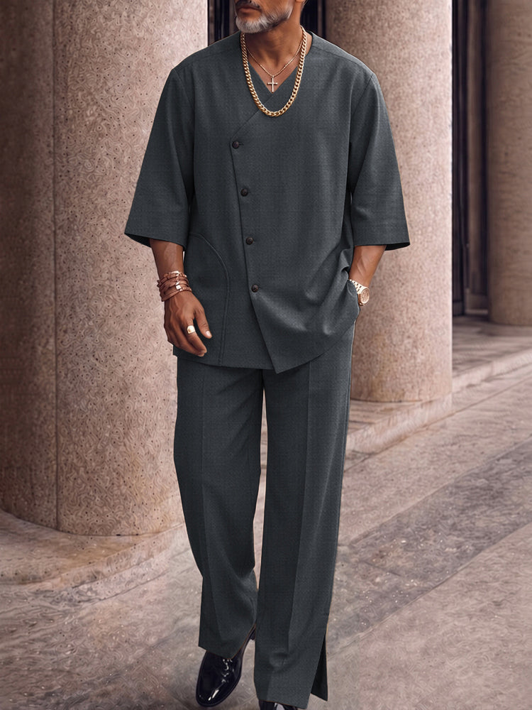 Smart Casual Button Down Shirt and Split Hem Pants Set