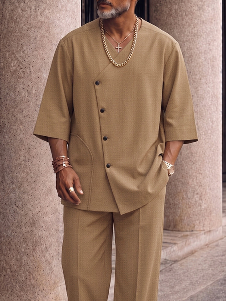 Smart Casual Button Down Shirt and Split Hem Pants Set