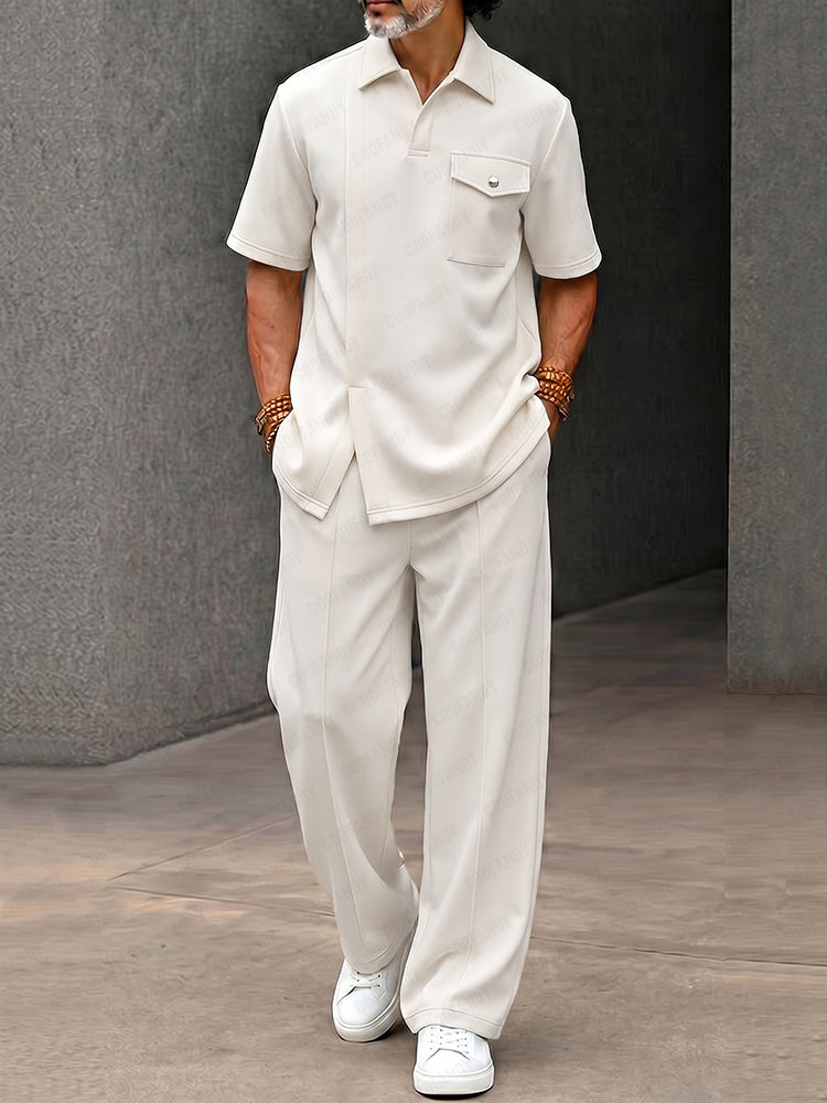 Urban Leisure Slit Hem Polo Shirt and Pants Set