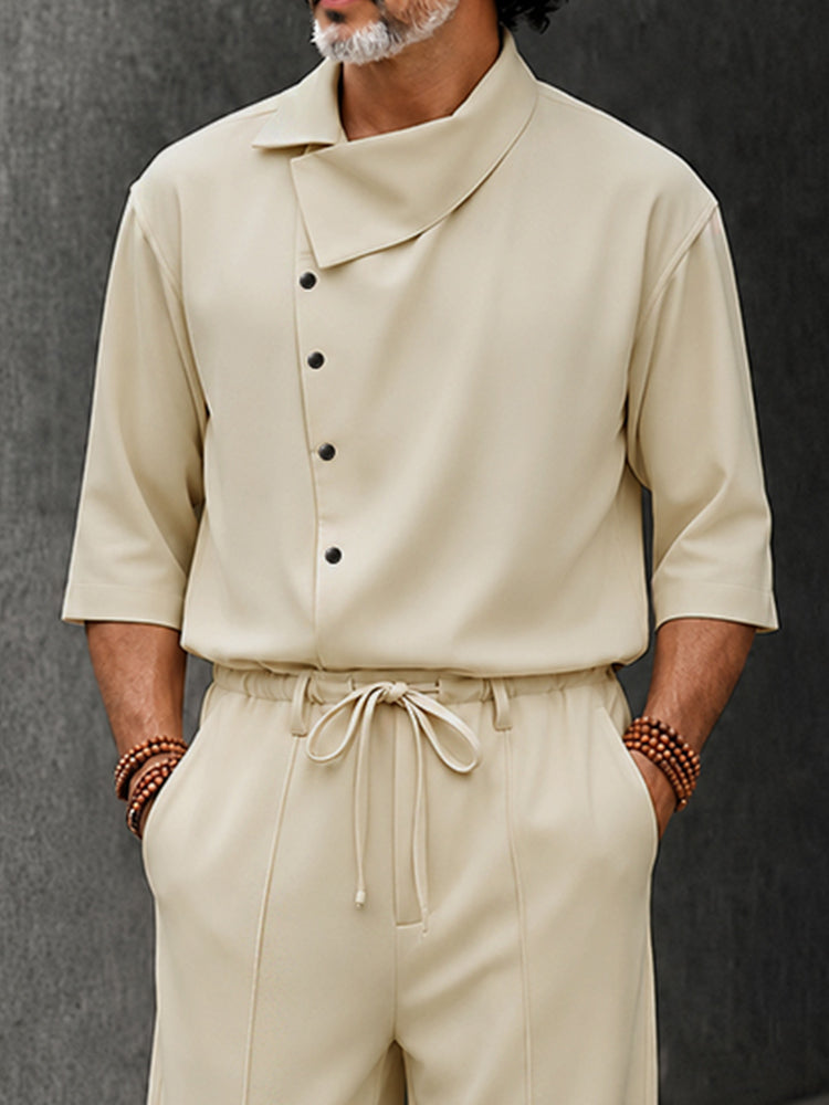 Urban Casual Button Accent Shirt Pants Set
