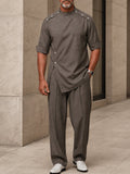 Urban Button Detail Pullover Shirt Pants Set