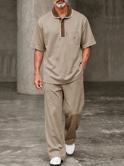 Comfort Luxury Contrast Collar Polo Pants Set