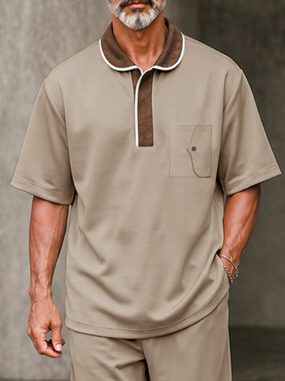 Comfort Luxury Contrast Collar Polo Pants Set