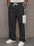 Sporty Contrast Color Cotton Drawstring Pants