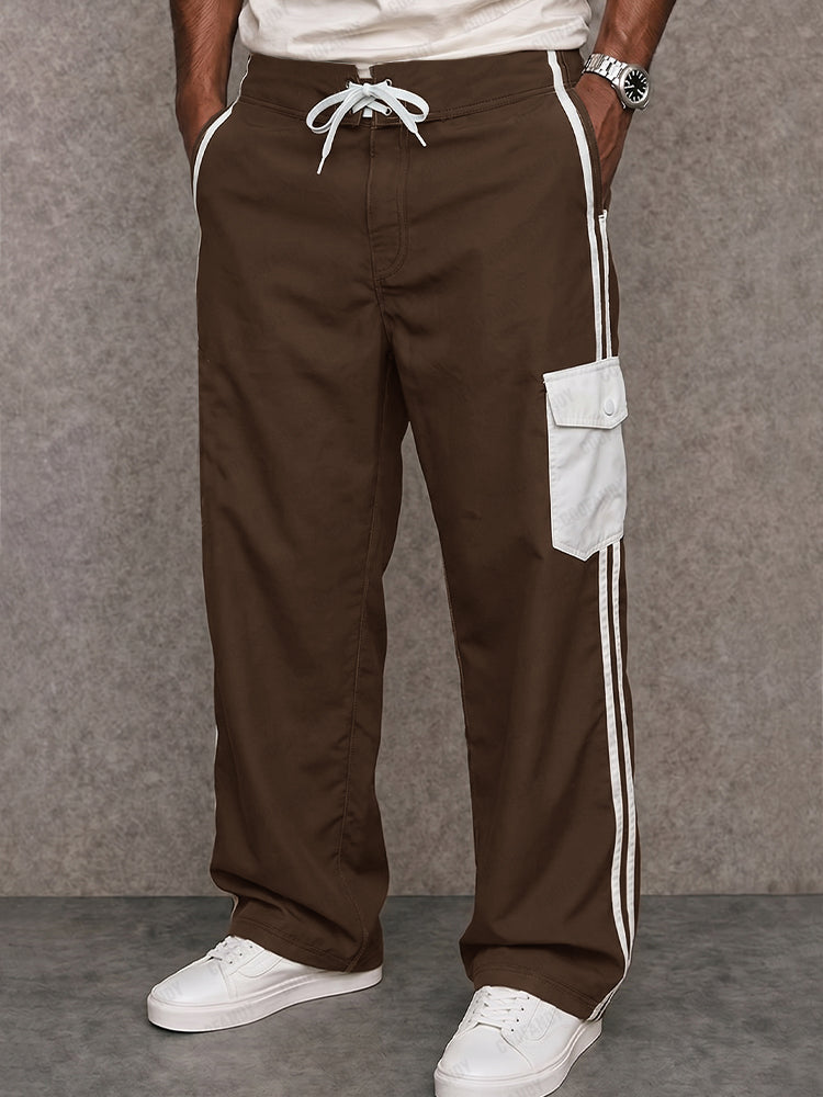 Sporty Contrast Color Cotton Drawstring Pants