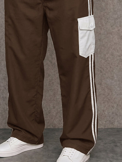 Sporty Contrast Color Cotton Drawstring Pants