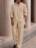 Casual Hidden Button Placket Shirt Pants Set