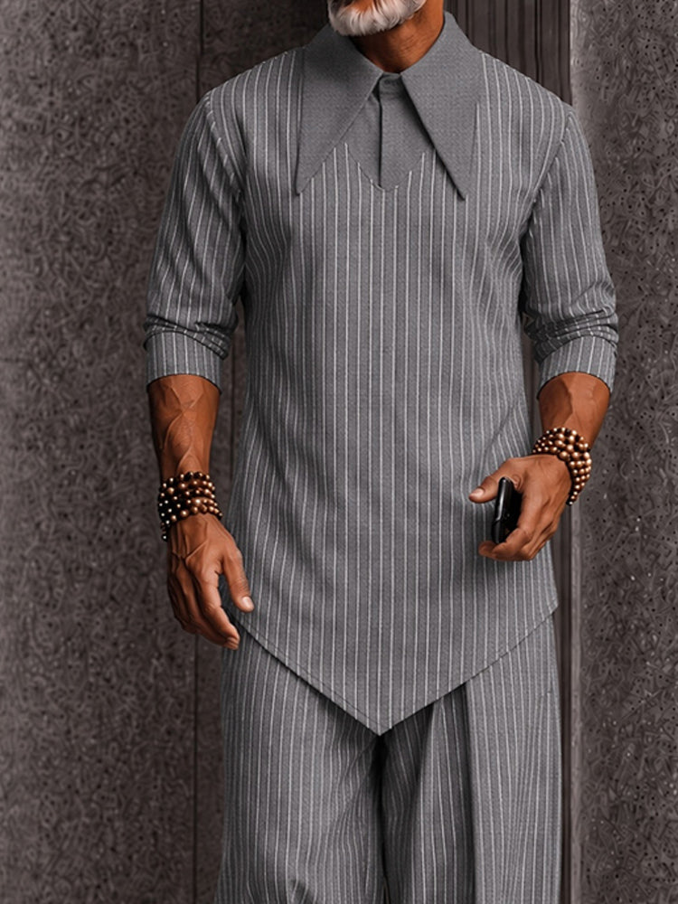 Modern Striped Faux 2-Piece Polo Shirt Set