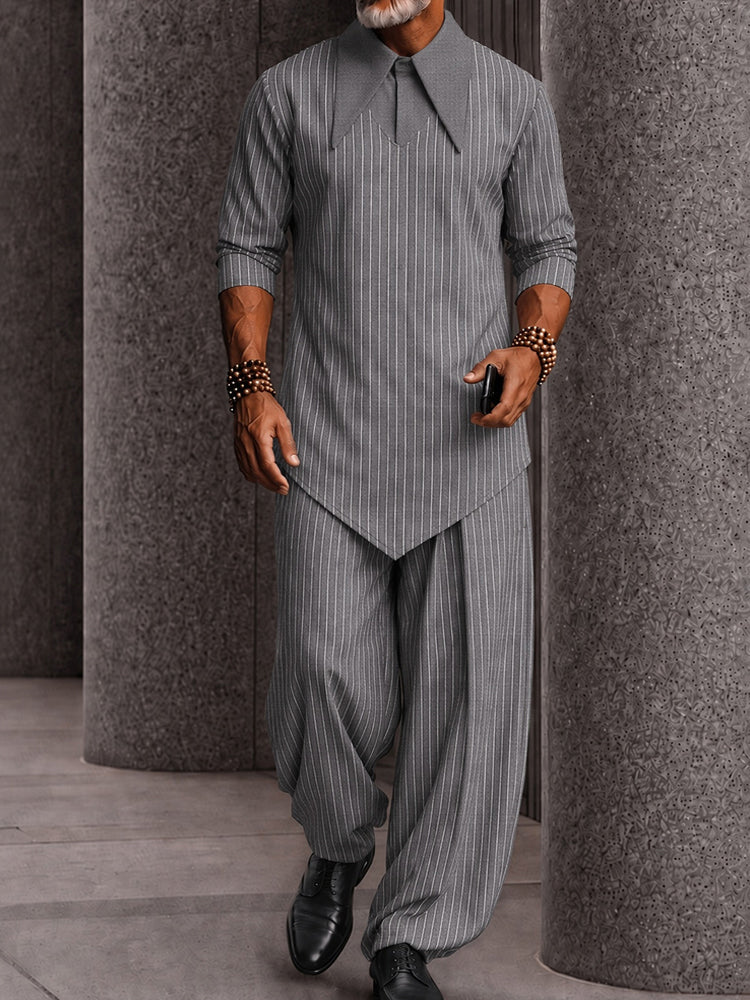 Modern Striped Faux 2-Piece Polo Shirt Set