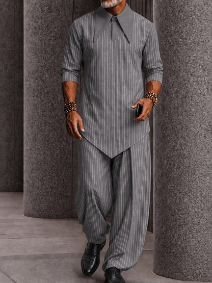 Modern Striped Faux 2-Piece Polo Shirt Set