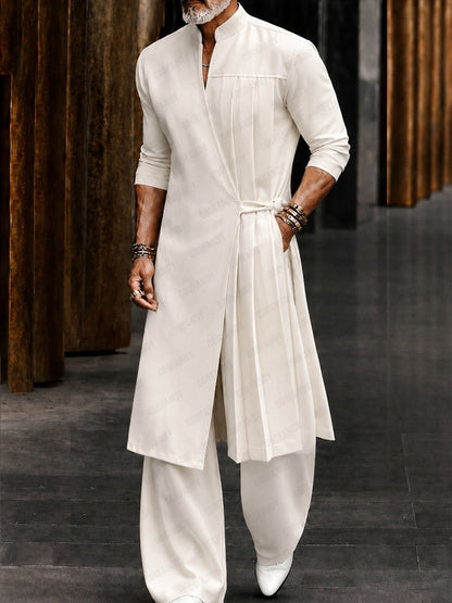 Minimalism Longline Plrated Shirt Pants Set
