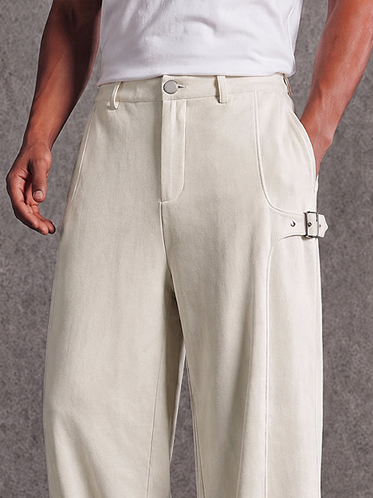 Urban Casual Metal Buckle Faux Suede Pants