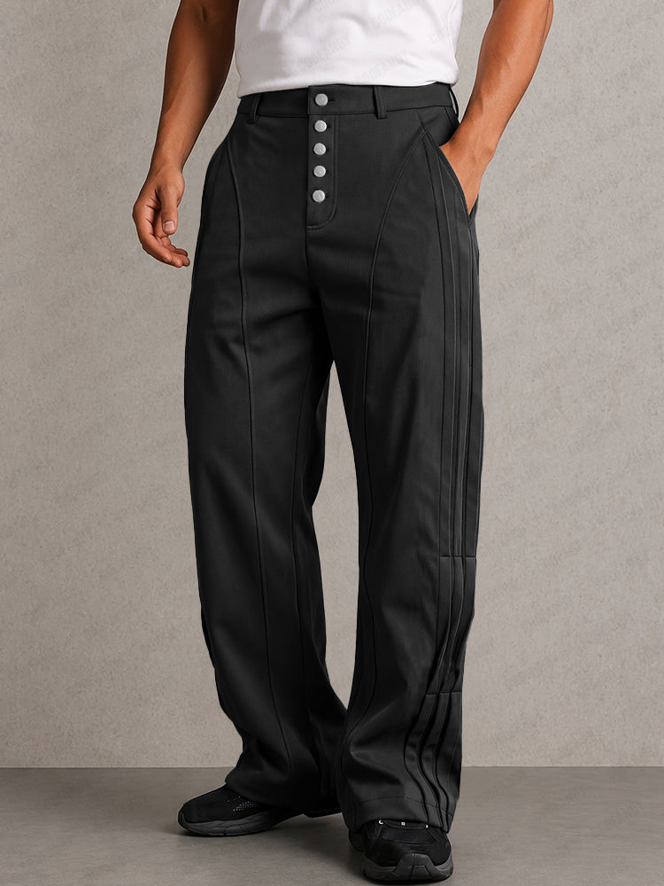 Casual Multi-Button Fly Pleated Pants