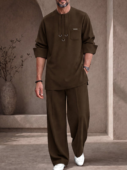 Utility Casual D-Ring Details Shirt Pants Set