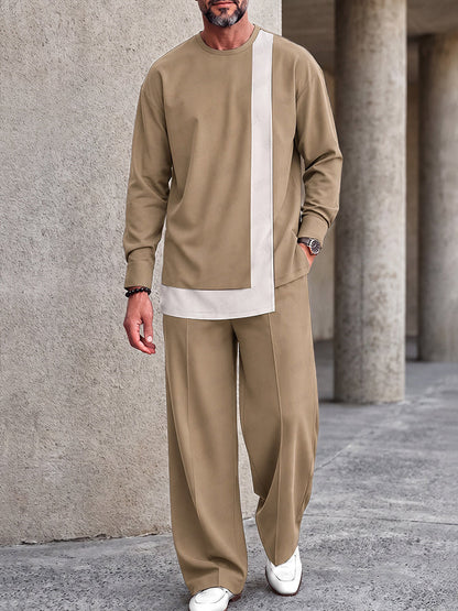 Unique Colorblock Asymmetrical Hem T-Shirt Set