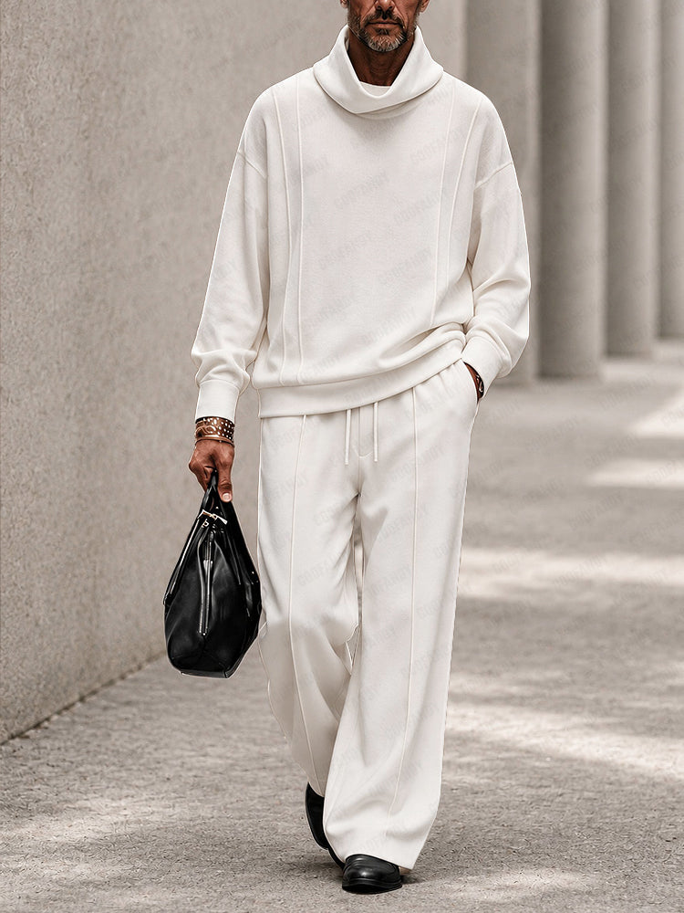 Casual Relaxed Turtleneck Sweatshirt Pants Set