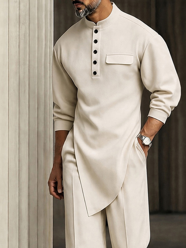 Trendy Casual Asymmetric Hem Shirt Pants Set