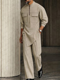 Stylish Asymmetric Hem Double Pocket Shirt Set