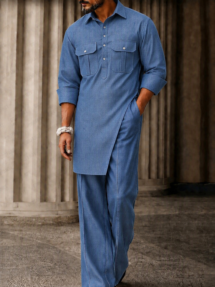 Elevated Casual Longline Tunic Shirt Pants Set