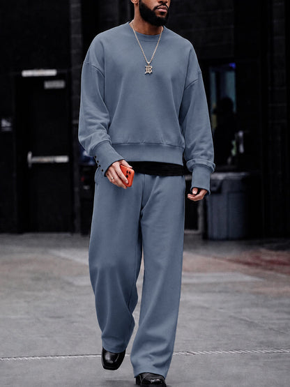Casual Loose Button-Cuff Sweatshirt Set