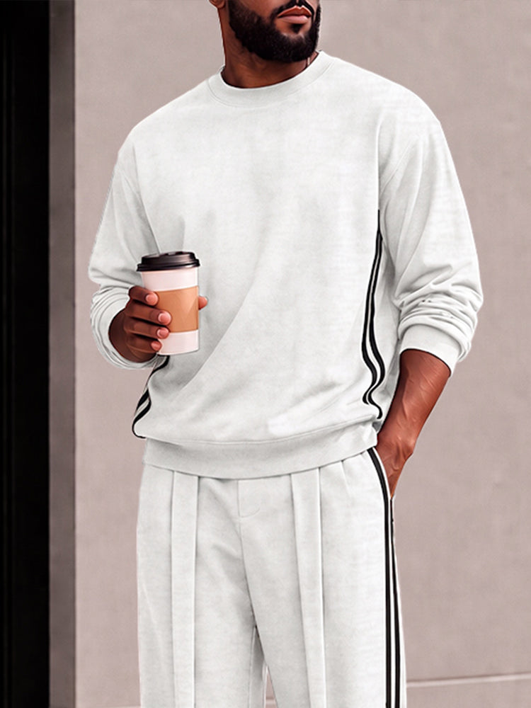 Athleisure Contrast Stripe Sweatshirt Pants Set