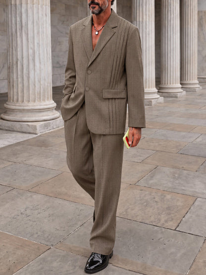 Smart Casual Slub Textured Blazer Pants Set
