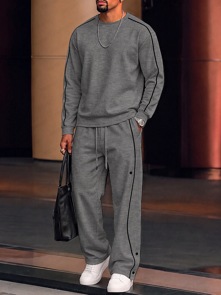 Casual Contrast Piping Pinstripe Matching Set