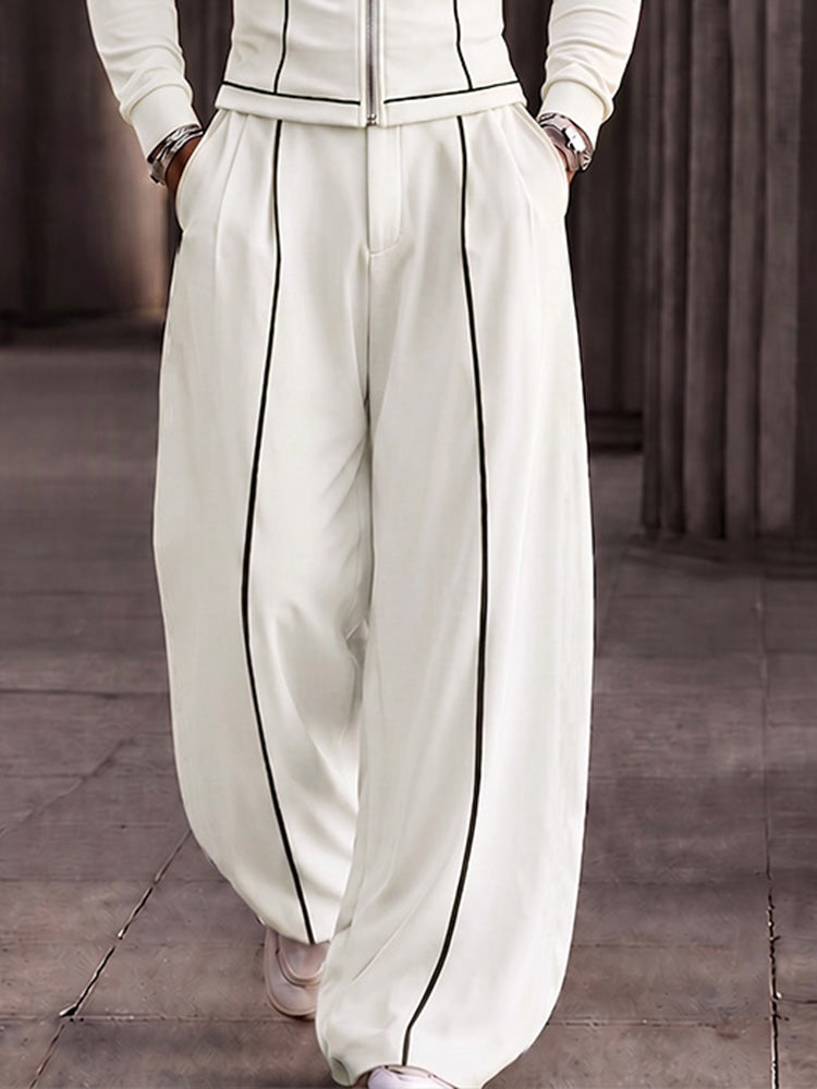 Fashion Contrast Stripe Mock Neck Matching Set