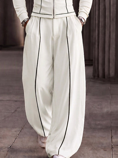 Fashion Contrast Stripe Mock Neck Matching Set