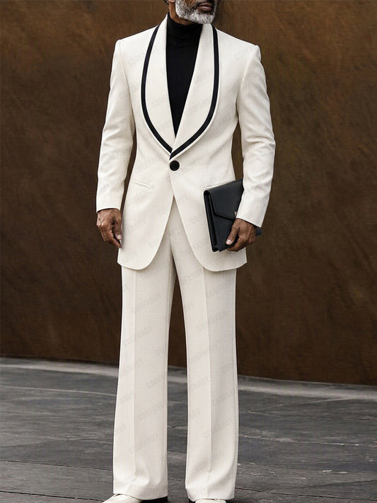 Elegant Contrast Shawl Collar Blazer Set