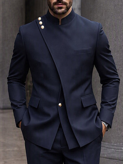 Sharp Tailored Mandarin Collar Blazer Set