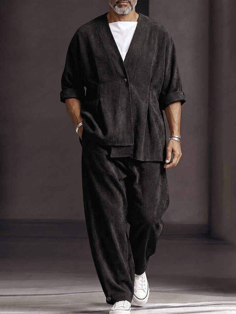 Vintage Pit-Stripe Asymmetrical Matching Set