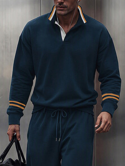 Athleisure Contrast Trim Sweatshirt Pants Set