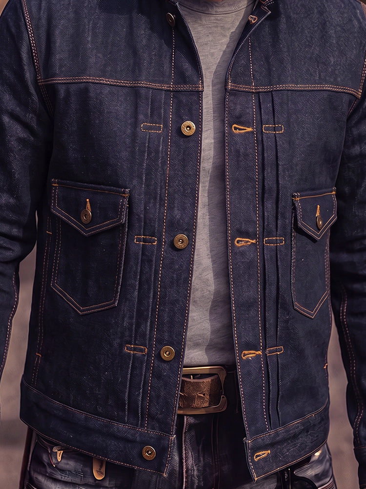Vintage Contrast Stitch Denim Trucker Jacket