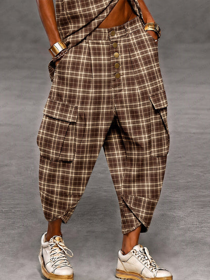 Vintage Streetwear Plaid Cargo Harem Pants
