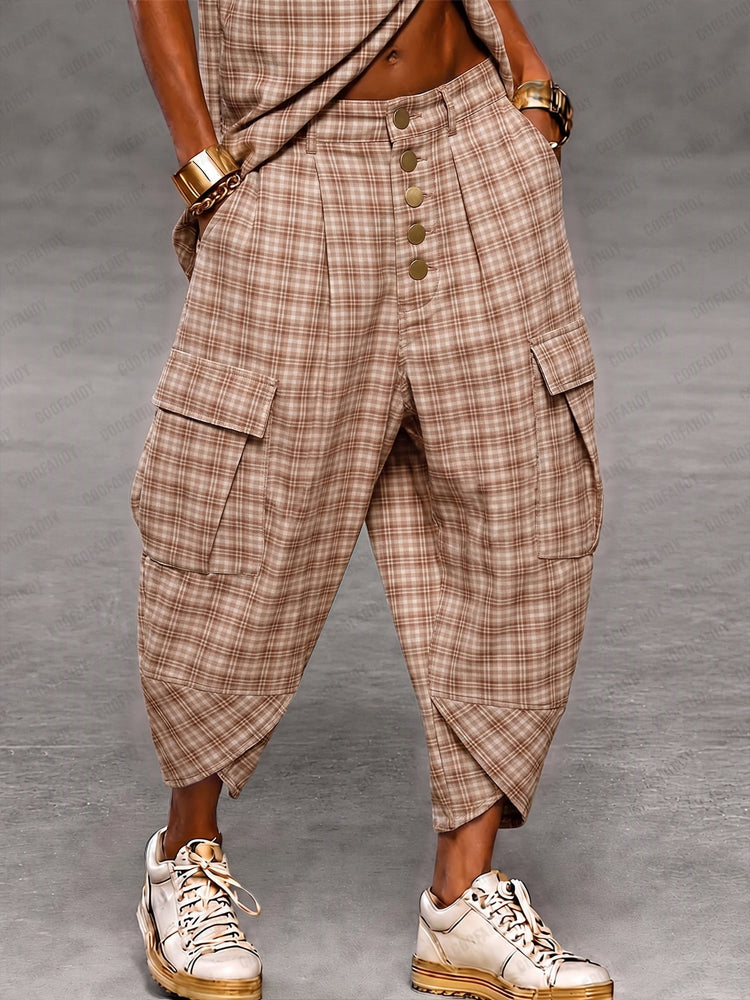 Vintage Streetwear Plaid Cargo Harem Pants