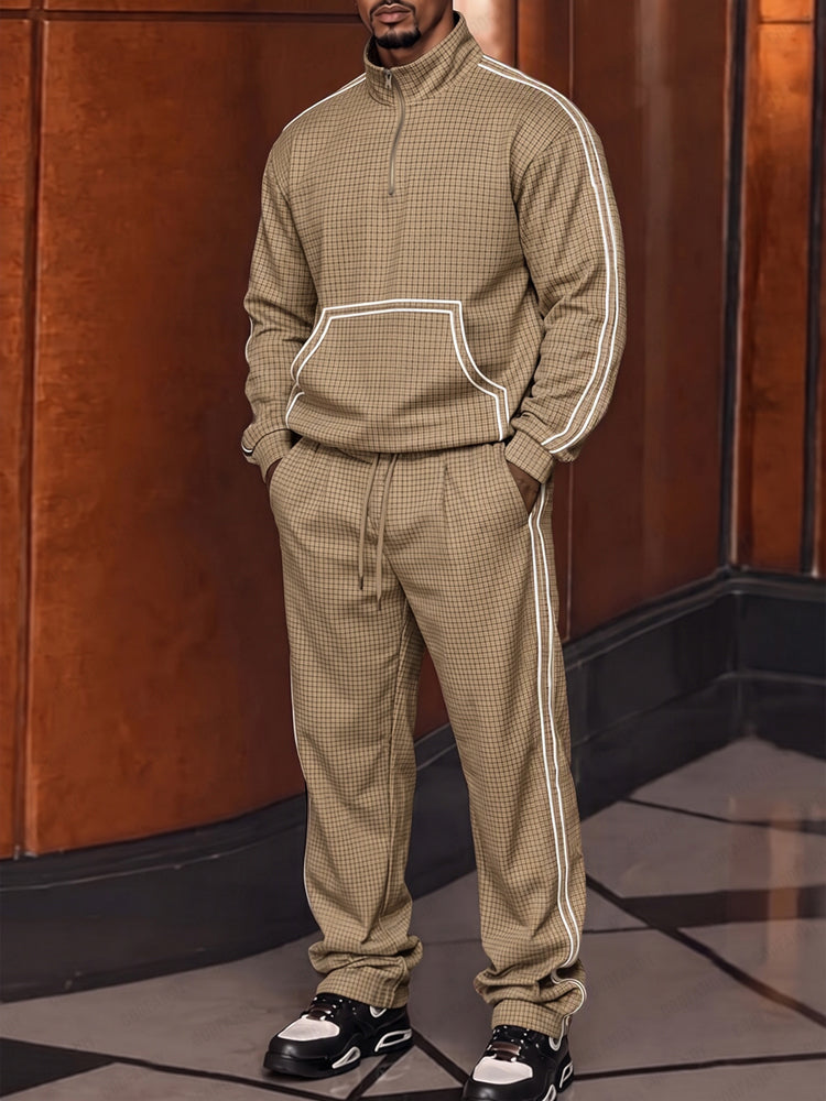 Athleisure Plaid Contrast Piping Matching Set