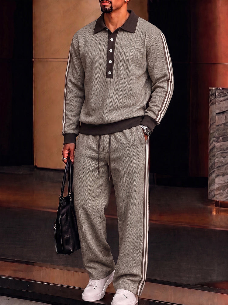 Vintage Printed Contrast Trim Sports Set