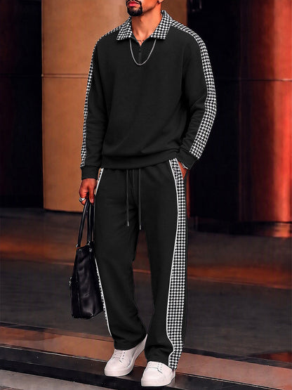 Fusion Sporty Houndstooth Paneled Matching set