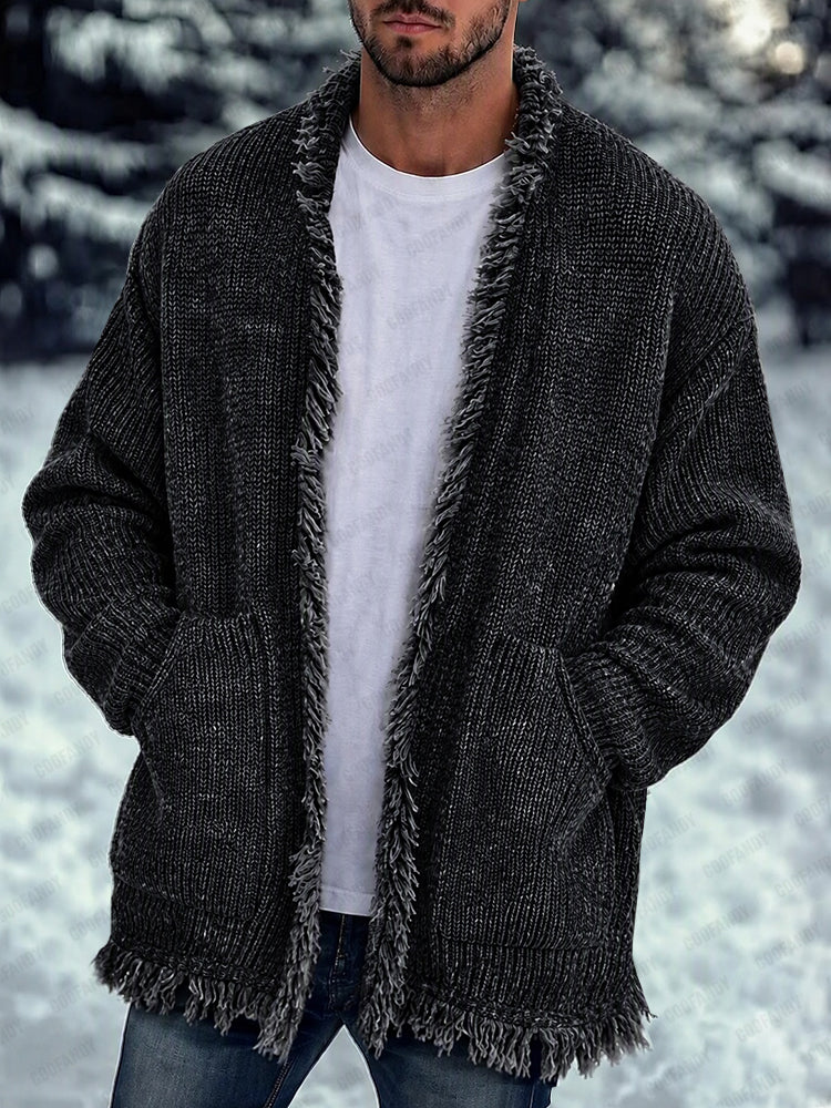 Casual Loose Fringe Trim Knit Cardigan