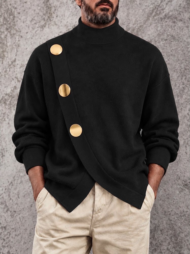 Modern Bold Button Accent Turtleneck Sweater
