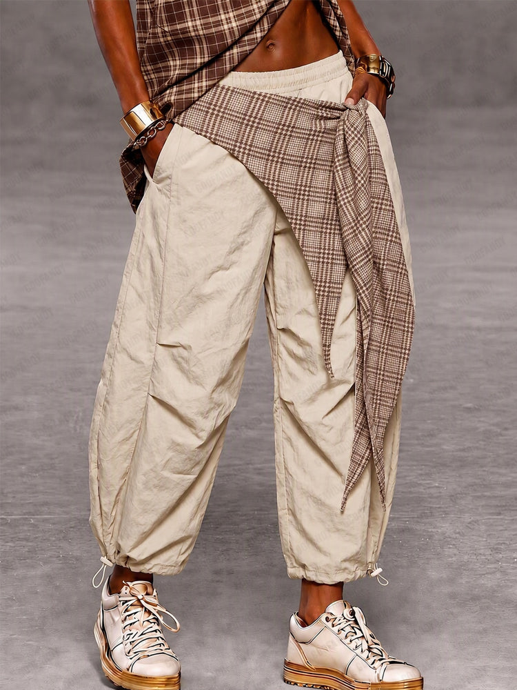 Urban Street Style Contrast Panel Parachute Pants