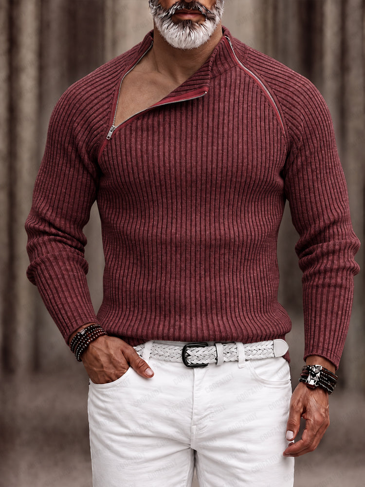 Designer Zip Detail Mock Neck Knit Top
