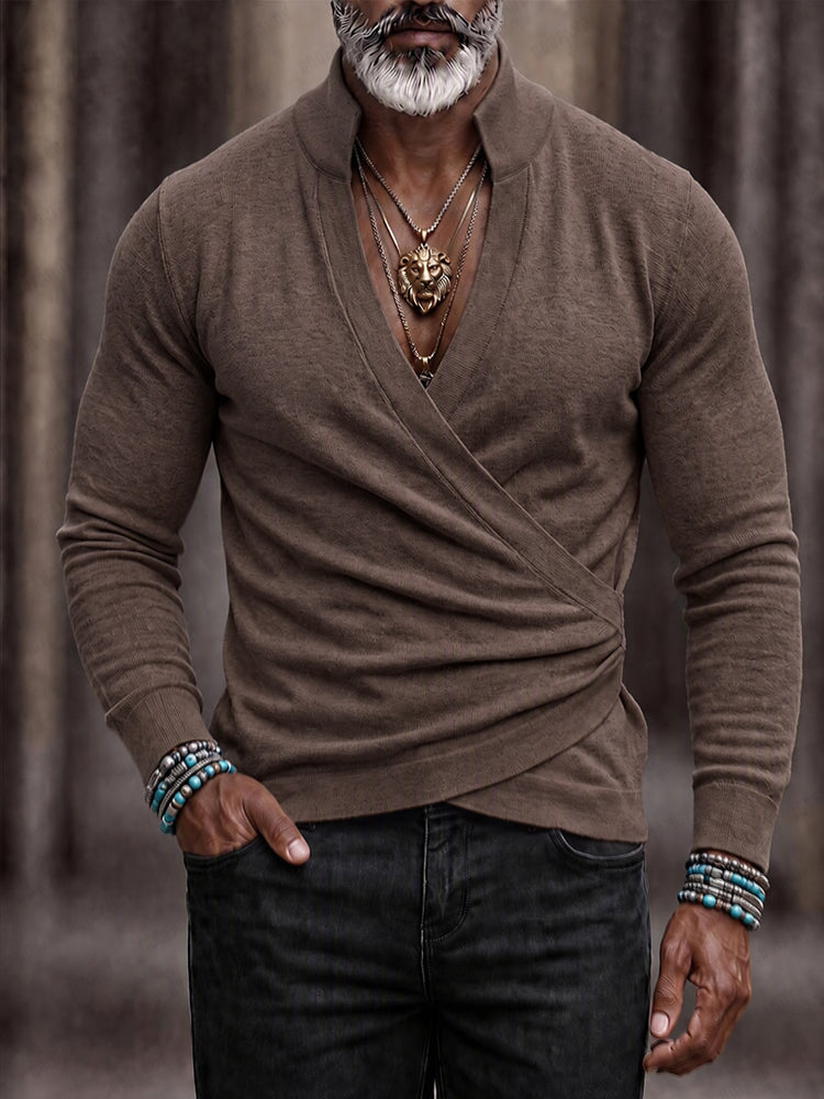 Casual Versatile Wrap V-Neck Slim Fit Top