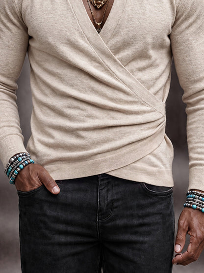 Casual Versatile Wrap V-Neck Slim Fit Top