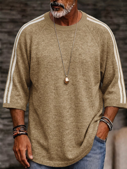 Casual Colorblock Striped 3/4 Sleeve Knit T-Shirt