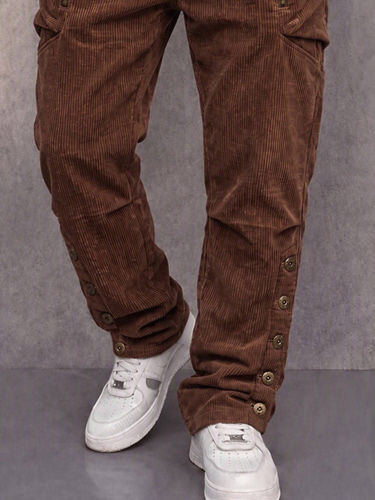 Retro Streetwear Button Cuff Corduroy Pants